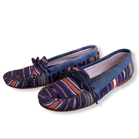 𝅺PENDLETON & 2568 Collaboration Blue Suede and Southwest Motif Moccasin  Sz 9.5 - Picture 1 of 8